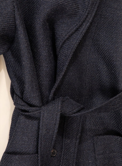Bathrobe Coat in Navy Blue 100% Italian Wool
