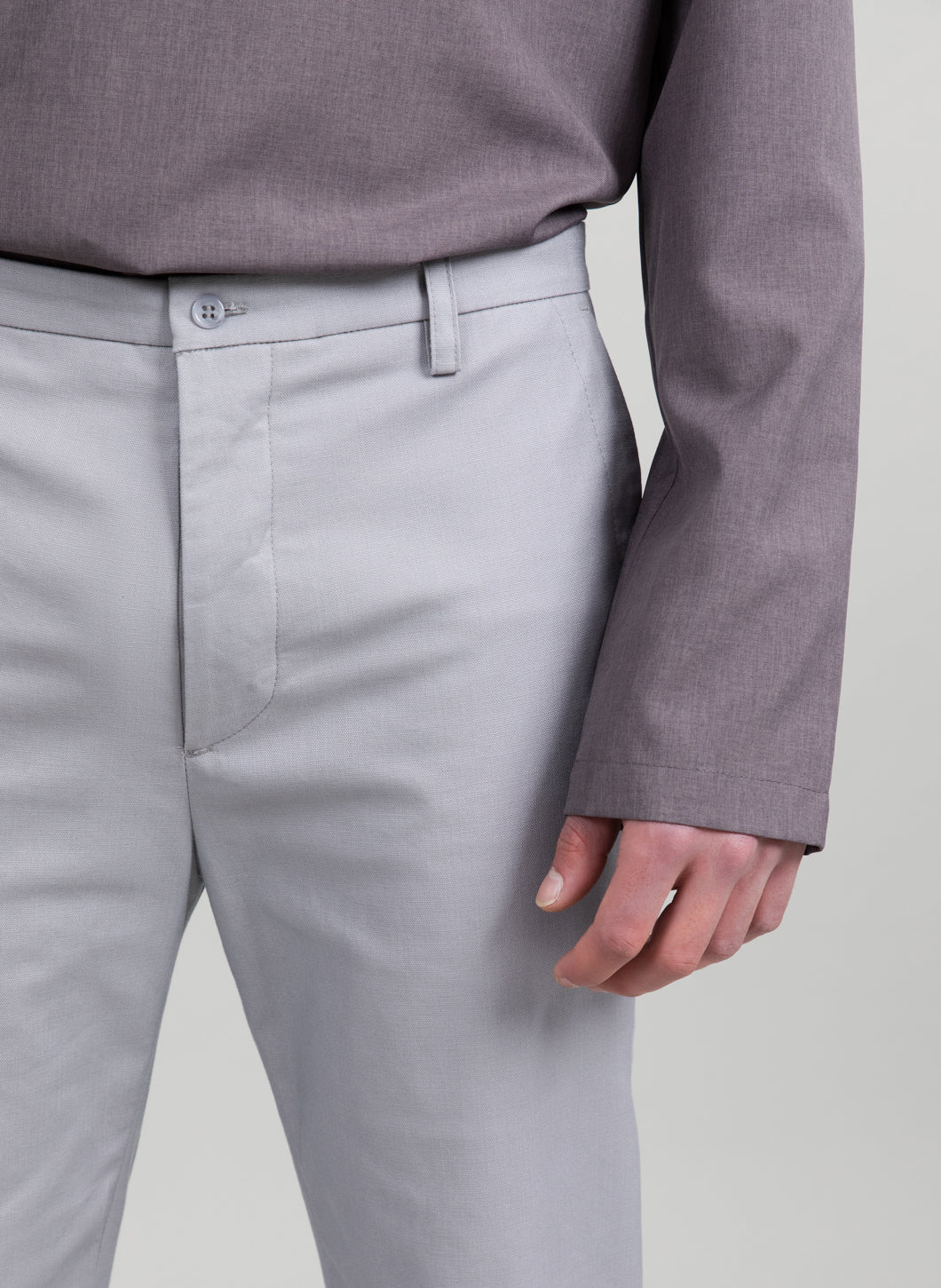 Fitted Pants in Pearl Grey Cotton Twill
