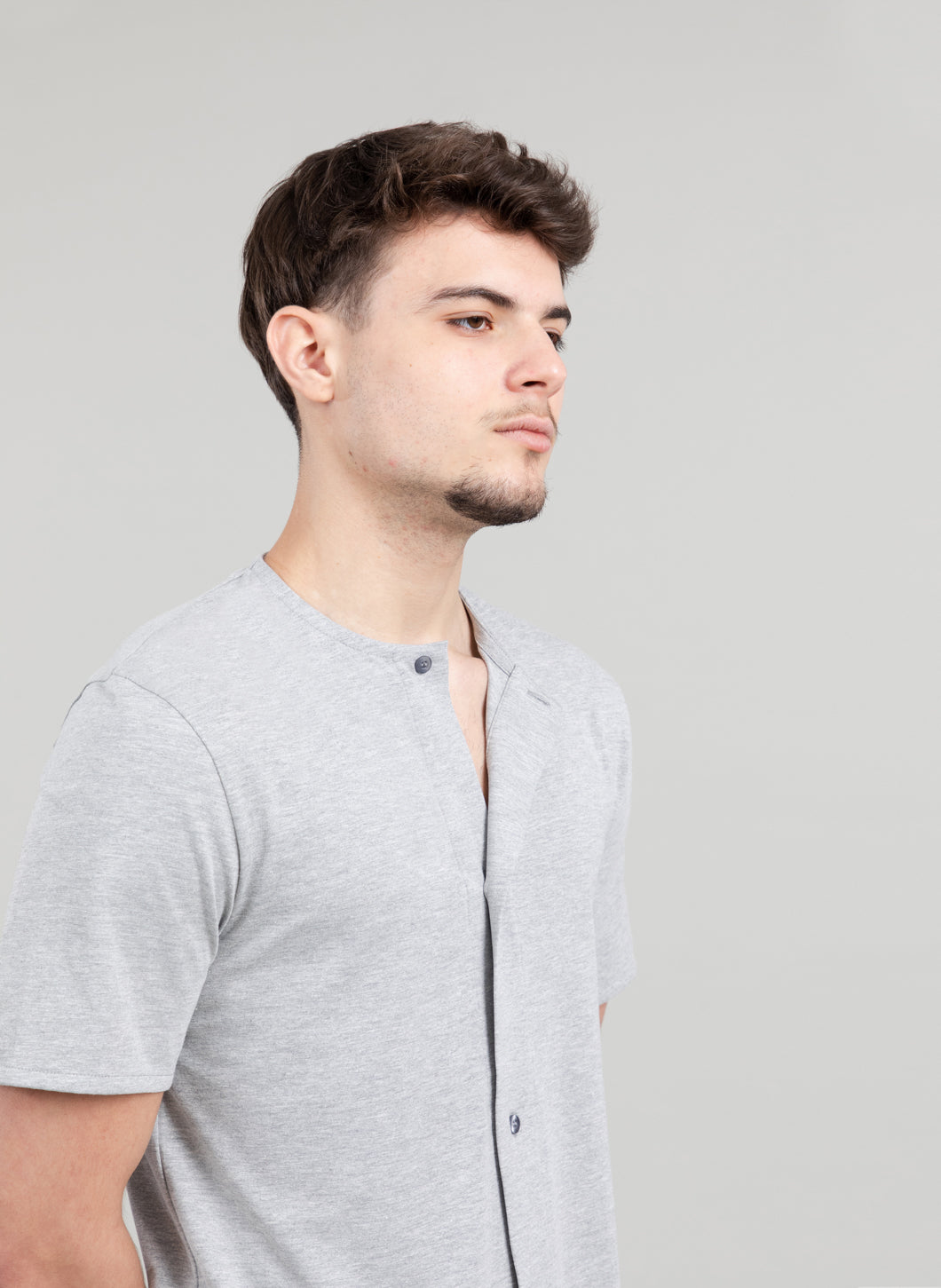 T-Shirt with 5 Buttons in Heather Grey Cotton