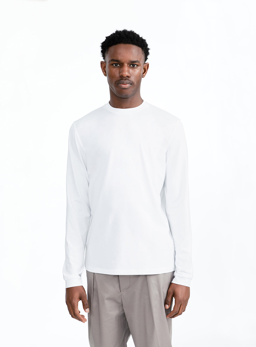 Long Sleeve T-Shirt in White Eucalyptus & Cotton