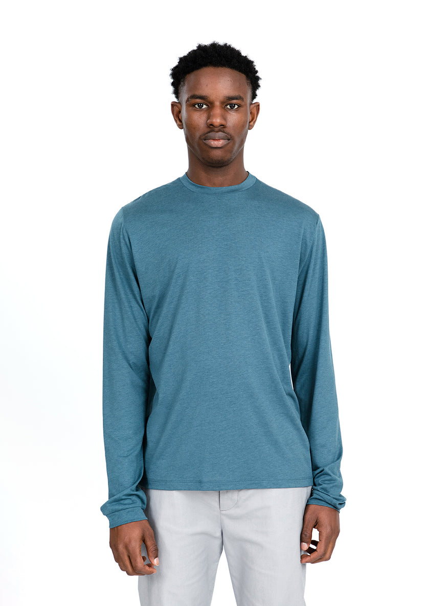 Long Sleeve T-Shirt in Petrol Blue Eucalyptus & Cotton