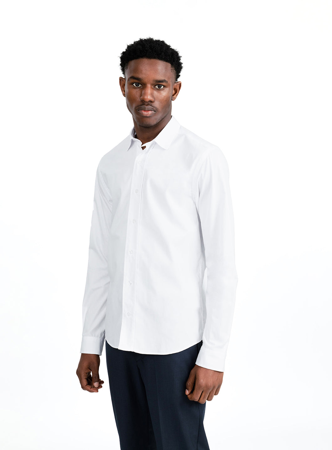 Shirt with Collar Tab in White Poplin