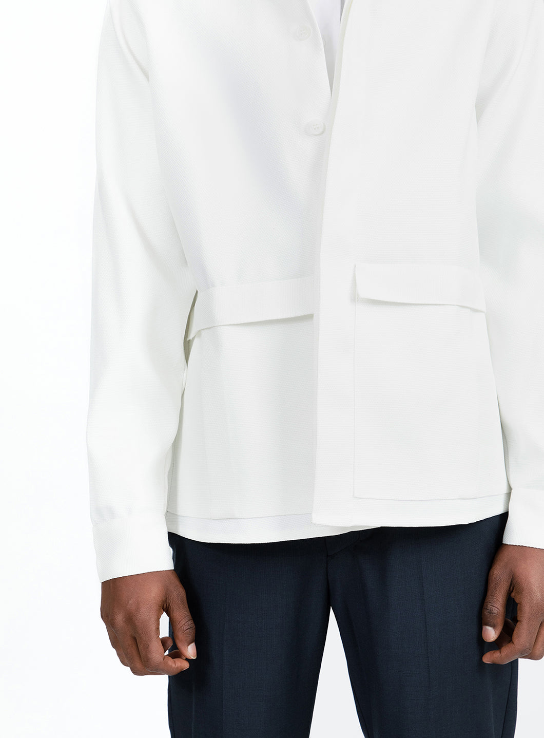 Overshirt with Flap Pockets in White Technical Gros Grain