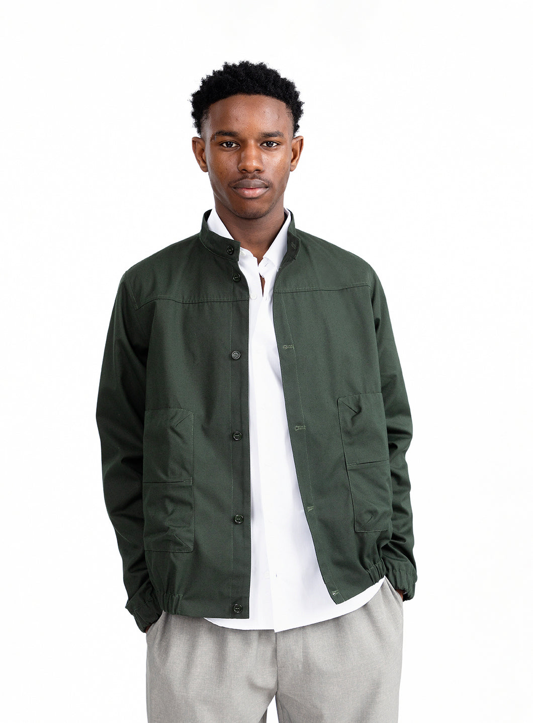 Bomber Jacket with Envelope Pockets in Forest Green Teflon