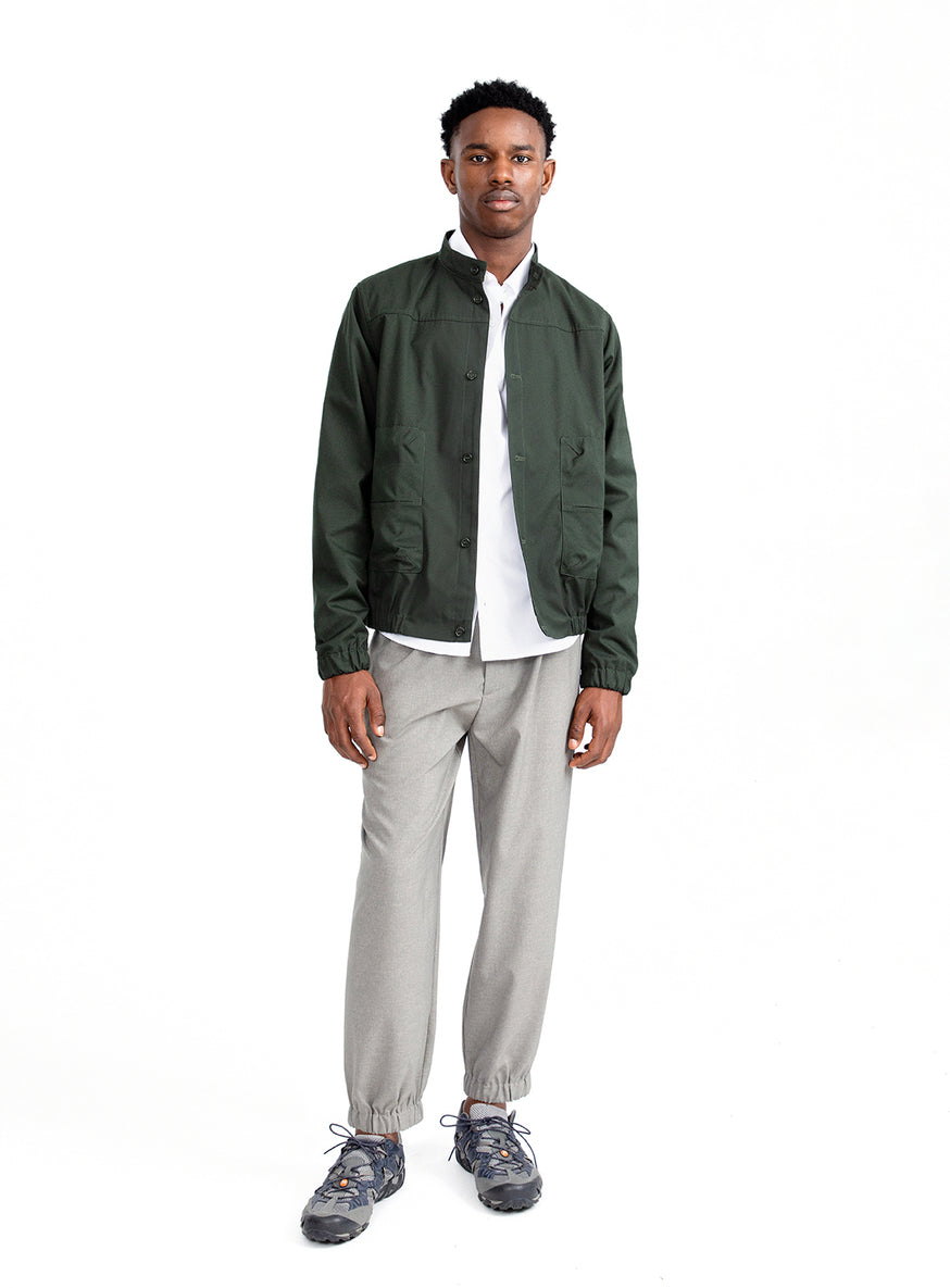 Bomber Jacket with Envelope Pockets in Forest Green Teflon