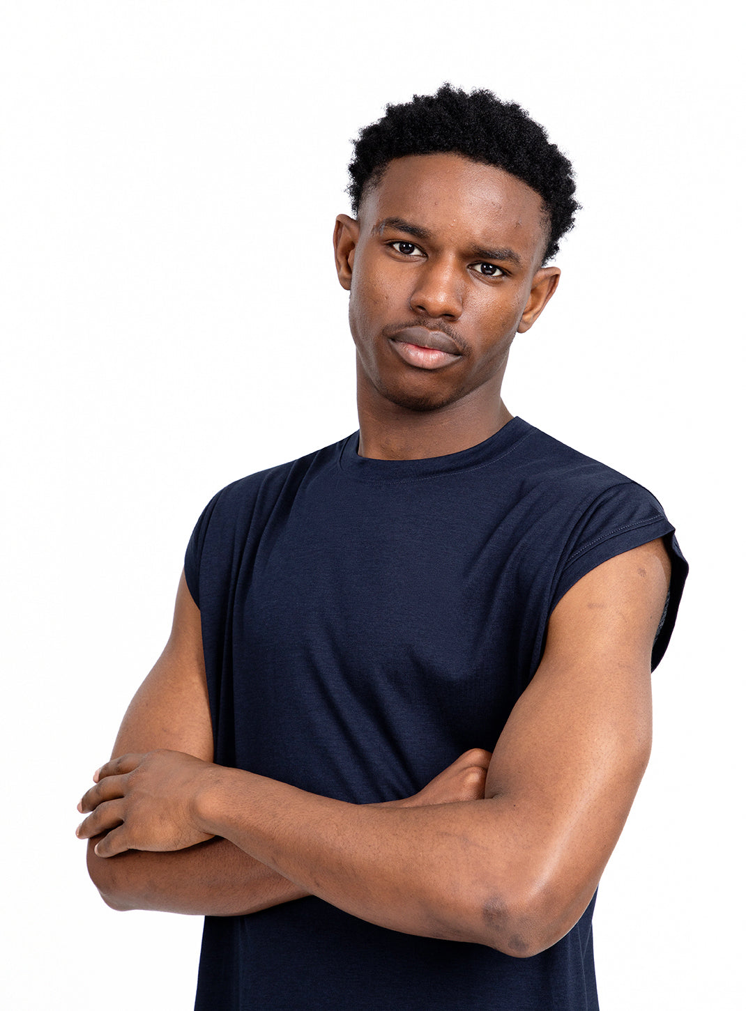 Sleeveless T-Shirt in Navy Blue Eucalyptus & Cotton