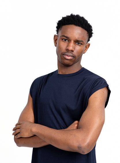 Sleeveless T-Shirt in Navy Blue Eucalyptus & Cotton