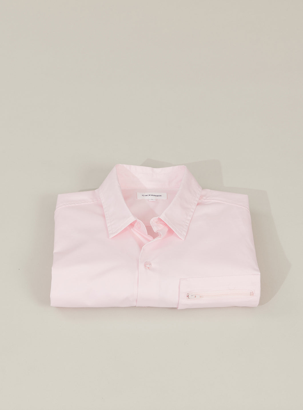 Shirt with Puffed Chest Pocket in Pale Pink Poplin