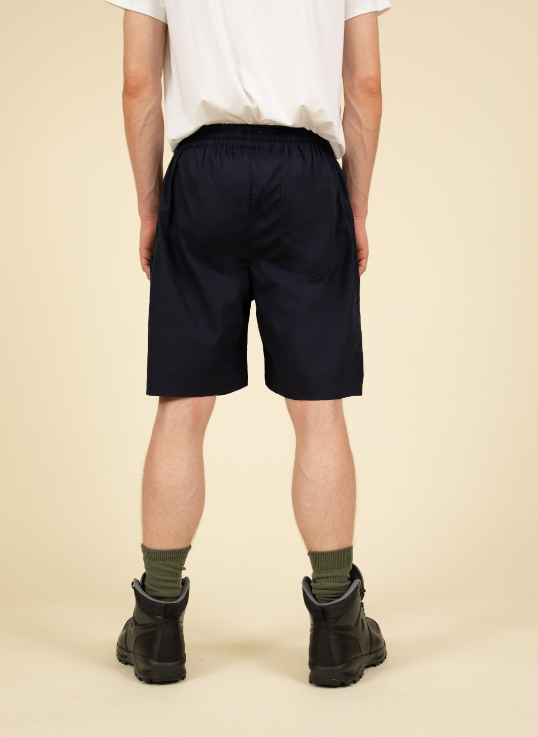 Bermuda Shorts with Stitched Waist in Navy Blue Poplin