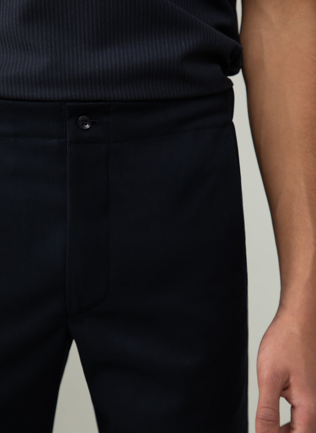 Pants with Notched Pockets in Navy Blue Serge Fabric