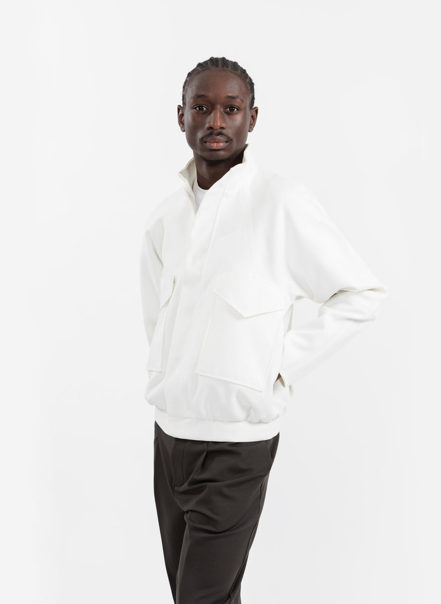 Bomber Jacket with Origami Collar in White Technical Gros Grain