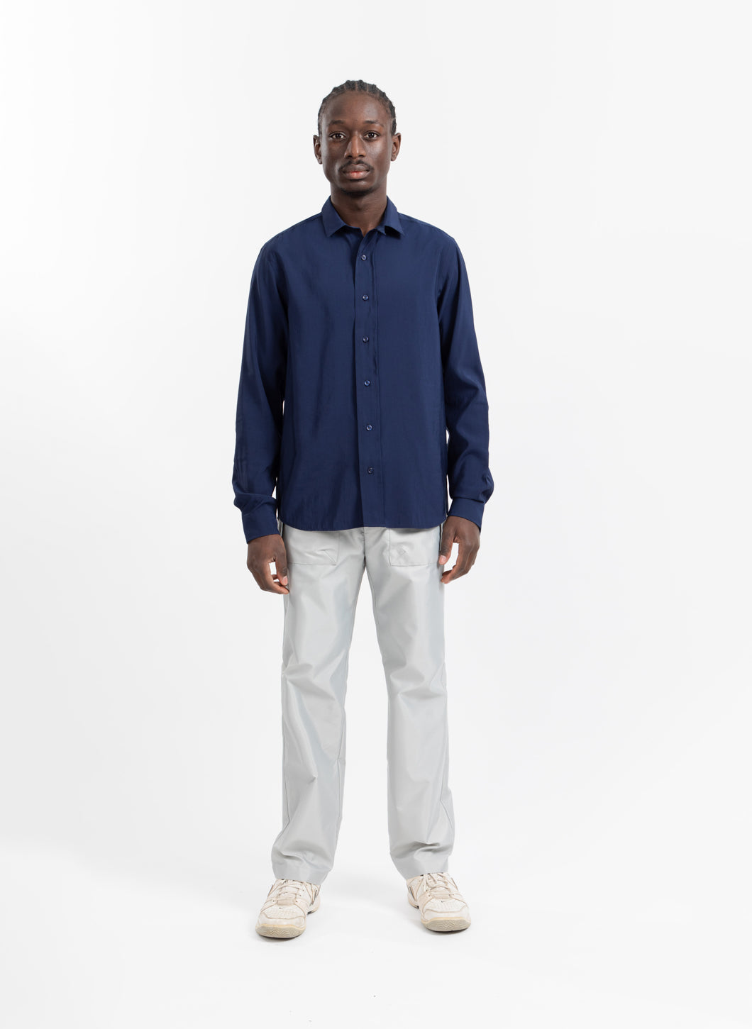 Shirt with Collar Tab in Navy Blue Cupro