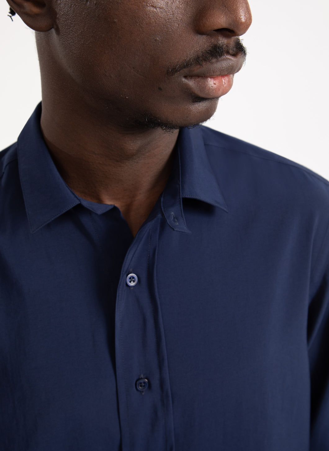 Shirt with Collar Tab in Navy Blue Cupro