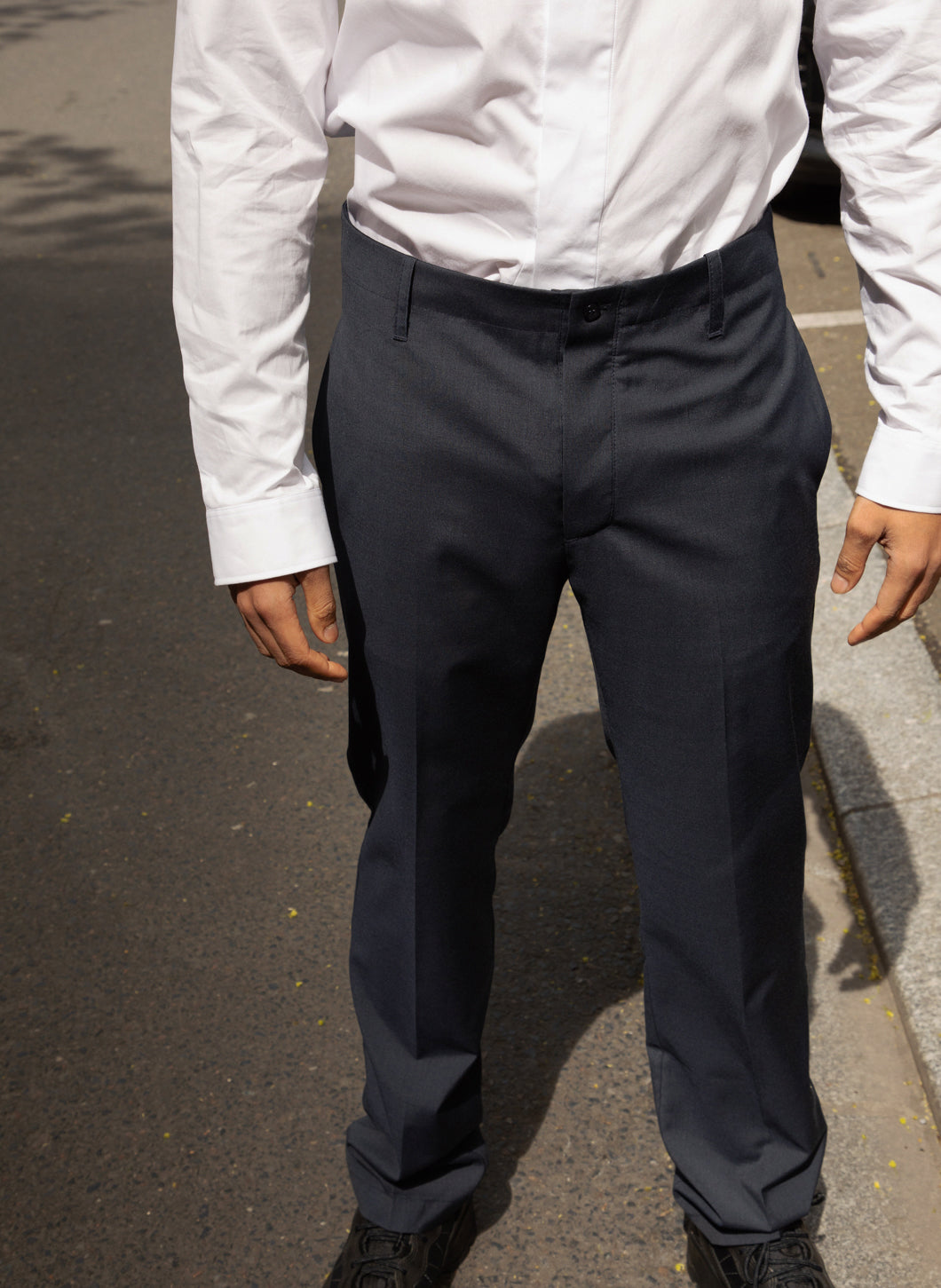 Cigarette Pants in Navy Blue End-on-End
